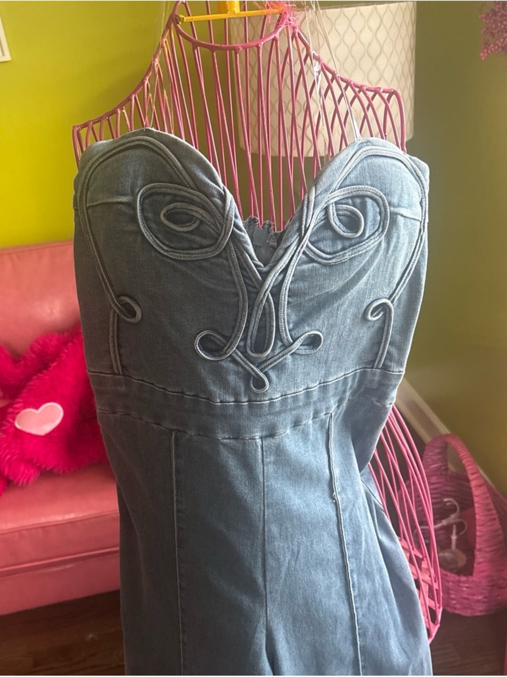 Fashion Nova Dark Blue Strapless Denim Jumpsuit